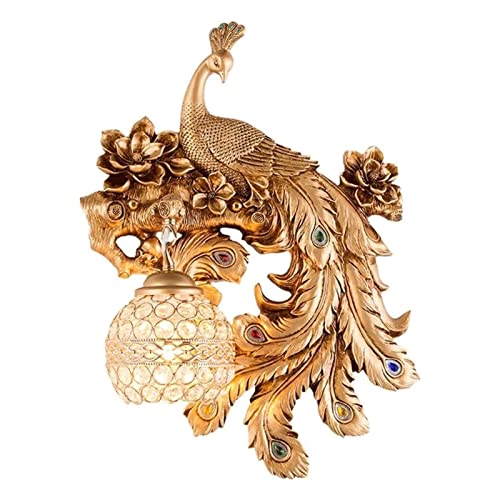 Wandleuchte innen Kopfteil Wandleuchte Peacock Model Wandleuchte, Kristall-Pfau-Wandleuchte im europäischen Stil, Retro-mehrfarbige handbemalte Pfau-Wandlampe für Wohnzimmer/Schlafzimmer, Büro, Verand von LYOUAE