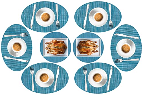 LYPER 8-teilige Tischsets, 6 ovale dekorative Tischsets aus Bambusimitat mit 2 hitzebeständigen Tischsets aus gewebtem Vinyl in der Mitte für Bauernhaus-Restaurants, 45 x 32 cm/Durchmesser 32 cm von LYPER
