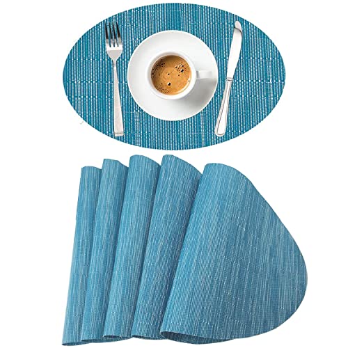LYPER Ovale Tischsets für Esstisch, Set mit 6 ovalen dekorativen Tischsets aus Bambusimitat, gewebte Vinyl-Kunststoff-Tischsets, rutschfeste, wärmeisolierende, schmutzabweisende Matten, waschbar von LYPER