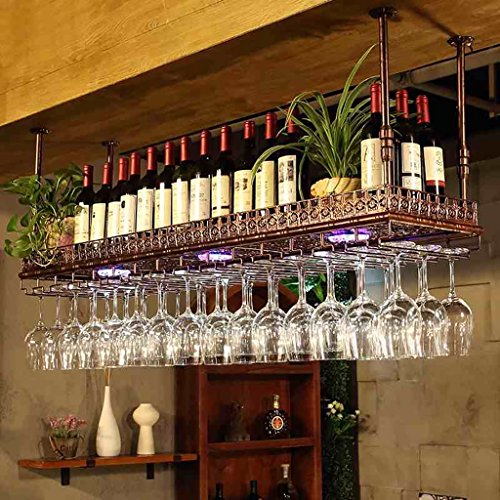 LYPGAuf den Kopf gestellter Weinregal im einfachen Stil Hängendes Weinglasregal aus Eisen Deckendekor für Bars, Restaurants, Küchen (Farbe : Bronze, größe : 120 * 35cm) von LYPGA