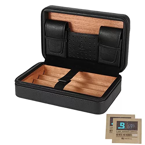 Tragbarer Zigarrenhumidor, Zigarrenetui Aus Leder, Tragbarer Reise Zigarren Humidor, Humidor Für Ca 4 Zigarren (Black) von LYPOCS