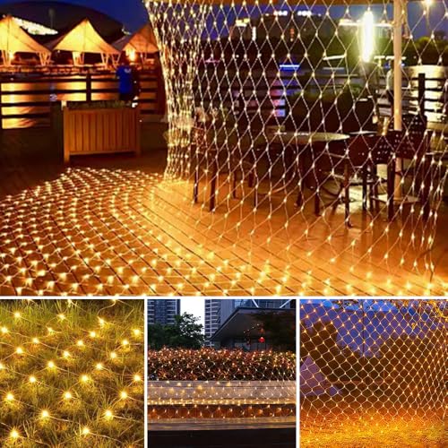 LYPPUL Lichternetz Außen 3x2m, 200 LED Lichterkette Außen Netz mit Stecker Warmweiß, IP67 Wasserdicht Lichternetz Innen mit Fernbedienung Timer 8 Modi für Büsche Garten Zimmer Balkon von LYPPUL