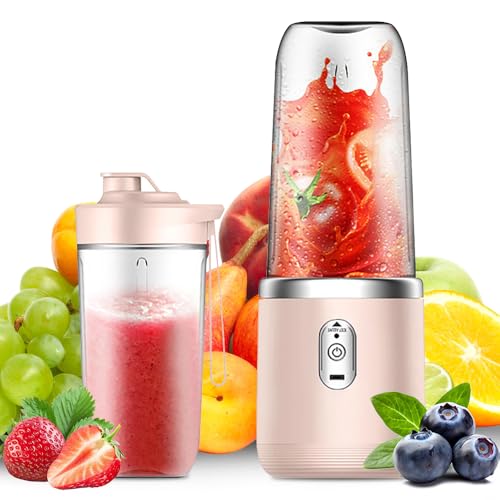 LYPPUL Tragbarer Mixer, Portable Blender, 400ml Smoothie Maker für Smoothies und Shakes, USB Smoothie Maker to Go mit 6 Klingen, Mini Mixer mit Ersatzbecher für Auto Sport Küche Fitnessstudio Reisen von LYPPUL