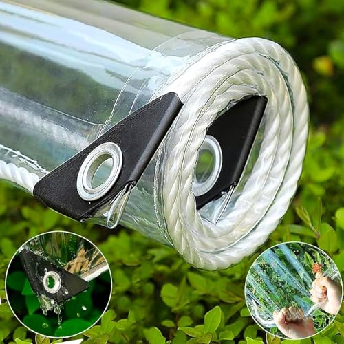 Plane Transparent Mit ösen, Abdeckplane Durchsichtig wasserdichte, PVC Durchsichtig Plane Terassenplane Faltbar Reißfest Wetterfeste für außenbereich Camping Balkon Pavillon Garten (1x2m) von LYQCZ