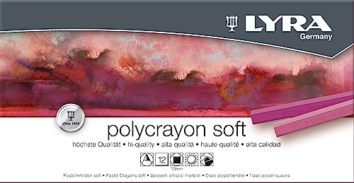 Lyra Polycrayons Soft Künstlerkreide, 12 Stück, hohe Weichheit, Maße je 7 cm x 1 cm, intensive Farben von LYRA