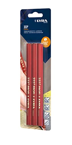 Lyra L4338004, LYRA Zimmermannstift 333® oval 18cm lang, Bleistift in Profi-Ausführung, ideal für Markierungen auf Holz, 3 Stück im Blister von LYRA