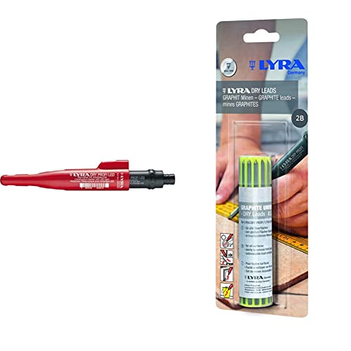 Lyra L4494302 LYRA DRY PROFI LED Tieflochmarker mit LED - Leuchte, Baumarker, inkl. Spitzer und Clip, Universal-Graphit-Mine in 2B & L4498003 Leads Blister Dry Ersatzminen Graphit 2B 10 Stück, Farbe von LYRA