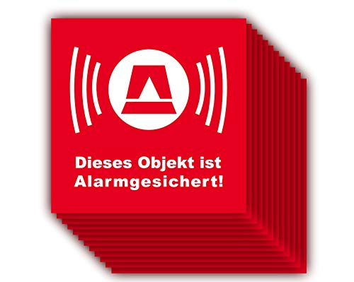 12 Stück - Alarmaufkleber hinter Glas Alarm rot Größe 5 x 5 cm Hinterglas - Folienaufkleber - (Auf-513k) - Dieses Objekt ist ALARMGESICHERT! von LYSCO