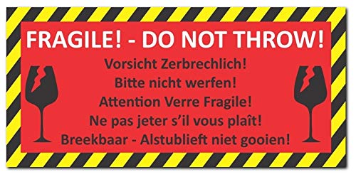24 Stück Aufkleber Vorsicht zerbrechlich DIN lang (210 x 98mm) Folienaufkleber (Auf-525) Bitte nicht werfen von LYSCO