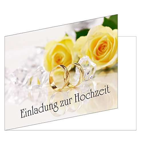 25 Stück Einladungskarten zur Hochzeit (EKT-104) Format DIN A6 - Einladungen Ringe auf gelben Rosen Trauung Feier von LYSCO