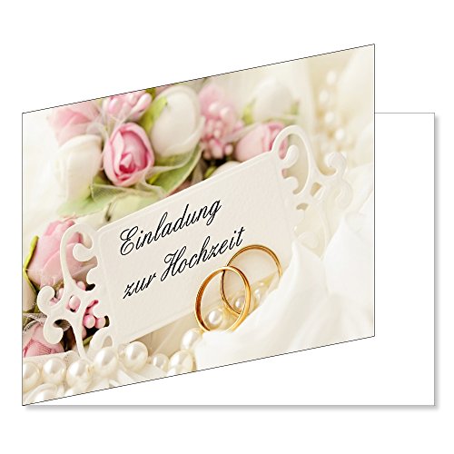 50 Stück Einladungskarten zur Hochzeit (EKT-103) Format DIN A6 - Einladungen Ringe auf Rosen Trauung Feier von LYSCO