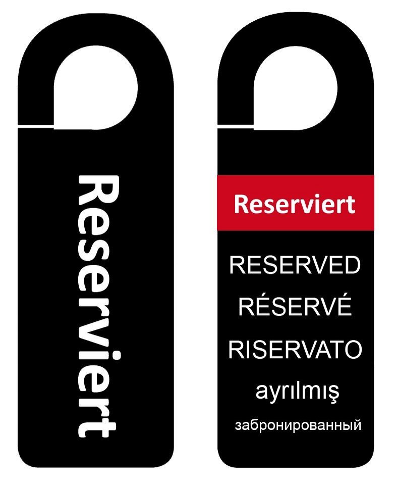 LYSCO Dekohänger Türschilder Türhänger "Reserviert", schwarz in 6 Sprachen (bestellbar in 3 verschiedenen Verpackungseinheiten, 32 St., in verschieden Varianten erhältlich), Hotelbedarf Türaufhänger Türhaken Hänger Türklinke von LYSCO