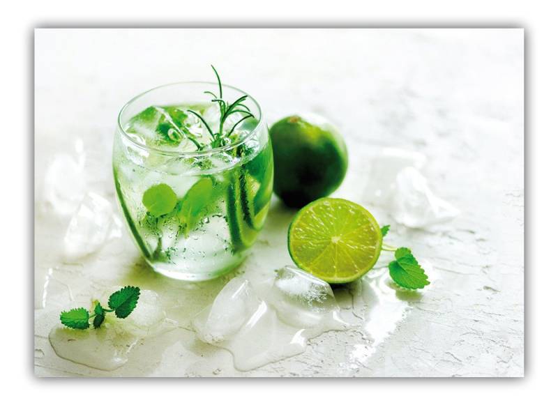LYSCO Poster XL 50 x 70 cm Frische Limetten mit Kräutern auf Wasser und Eis, XL Poster (F-252) Küche Wasserglas mit Limette und Pfefferminze auf Eis (DIN B2, 1 St), köstliche Küchenposter, Plakate (Lieferung erfolgt gerollt) von LYSCO