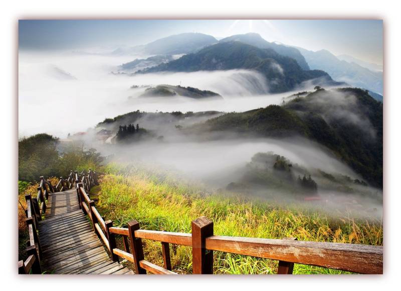 LYSCO Poster XXL Plakat Gebirge, Berglandschaft, Gebirgspfad ins Tal mit Nebel (S-814) (100 x 70 cm DIN B1), Wandbild, Wandposter (Lieferung gerollt) von LYSCO