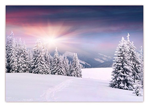 XXL Poster 100 x 70cm (F-209) Tiefverschneite Winterlandschaft mit schneebedeckten Bäumen welche unter der Schneelast stöhnen, die Sonne strahlt vom Himmel (Lieferung gerollt!) von LYSCO
