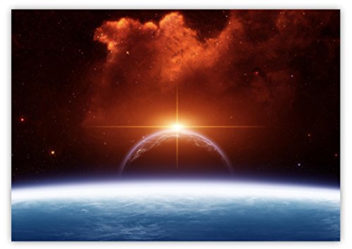 XXL Poster 100 x 70cm (S-820) futuristisches Bild im All mit einer aufgehenden Sonne Planeten Sternenhimmel Weltraum Erde Mond Horizont (Lieferung gerollt !) von LYSCO