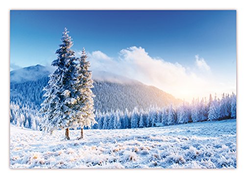 XXL Poster 100 x 70cm (S-824) Tiefverschneite Winterlandschaft mit schneebedeckten Bäumen unter blauem Himmel (Lieferung gerollt!) von LYSCO