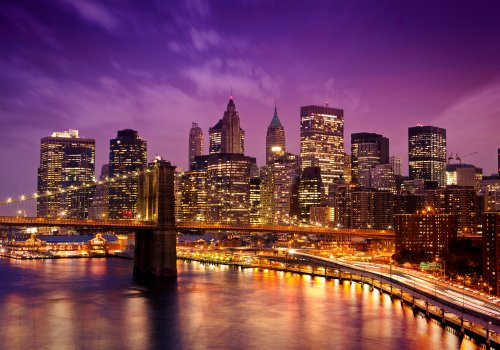 XXL Poster 100 x 70cm New York Manhattan Brooklyn Bridge - (SF202) - (Lieferung gerollt!) - Blick von Brooklyn auf Manhattan - Brücke über den East River von LYSCO