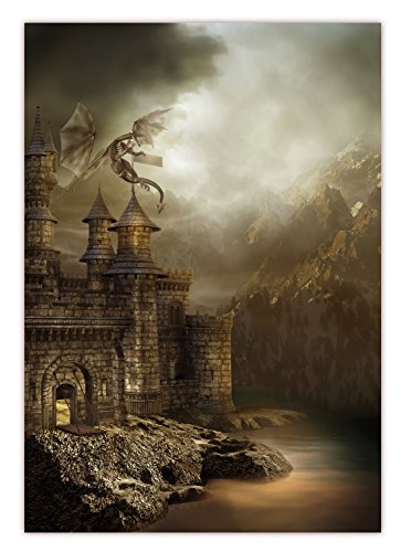 XXL Poster-Fantasy 100 x 70cm (S-830) Drachen attackiert Burg - Drachen über Festung (Lieferung gerollt!) von LYSCO