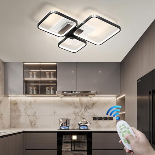 LYSDjia Deckenleuchte modern LED 110cm Schwarz moderner Kronleuchter Acryl moderne Deckenlampe für Wohnzimmer Leuchte Deckenlampen dimmbar mit Fernbedienung 5 quadratischer Rahmen Deckenlicht (Color von LYSDjia