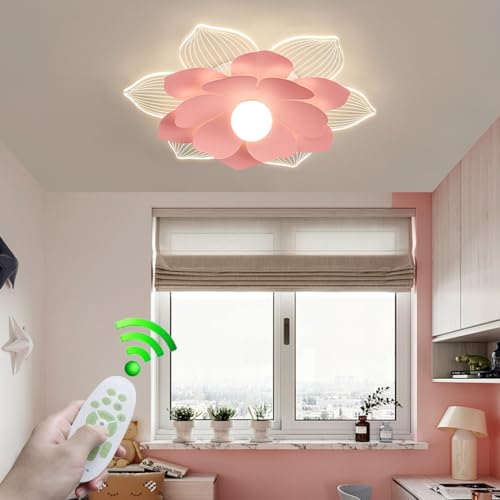LYSDjia Dimmbare LED Deckenleuchte für Schlafzimmer moderne Deckenlicht mit Blumenmuster rosa Kronleuchter für Wohnzimmer Esszimmer Küche Kinderzimmer Acryl Deckenlampe mit Fernbedienung(Pink,White ba von LYSDjia