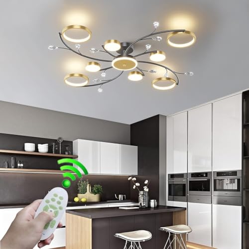 LYSDjia Kristall Deckenlampe LED modern Deckenlicht mit Fernbedienung Dimmbar Wohnzimmer Deckenleuchte schicke Form Gold Aluminium Kronleuchter Acryl Lampenschirm Esstisch Flurbeleuchtung Innenlampe(8 von LYSDjia
