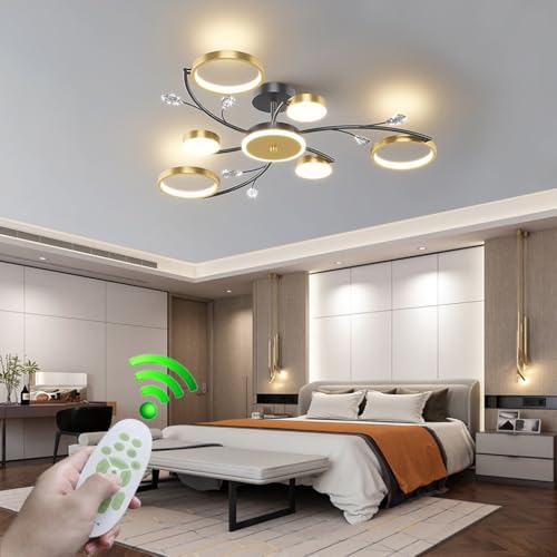 LYSDjia Kristall Deckenlampe LED modern Deckenlicht mit Fernbedienung Dimmbar Wohnzimmer Deckenleuchte schicke Form Gold Aluminium Kronleuchter Acryl Lampenschirm Esstisch Flurbeleuchtung Innenlampe(6 von LYSDjia