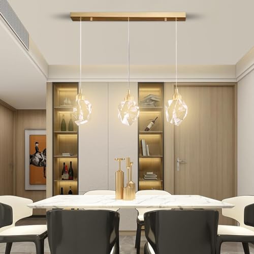 LYSDjia Kristall Pendelleuchte mit 3 Lichtern moderner Cluster Kronleuchter dimmbare LED Hängelampe mit goldenem Tropfen Design stilvolle Beleuchtung für Kücheninsel Esszimmer Flur Badezimmer (Color von LYSDjia