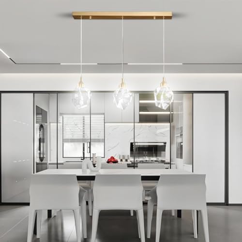 LYSDjia Kristall Pendelleuchte mit 3 Lichtern moderner Cluster Kronleuchter dimmbare LED Hängelampe mit goldenem Tropfen Design stilvolle Beleuchtung für Kücheninsel Esszimmer Flur Badezimmer (Color von LYSDjia