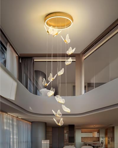 LYSDjia Kronleuchter LED für Eingangsbereich Wohnzimmer Hohe Decke Hängeleuchte Acryl Schmetterling Große Pendelleuchten Beleuchtungskörper Moderne Esszimmer Flur Treppenbeleuchtung Dimmbare Deckenleu von LYSDjia