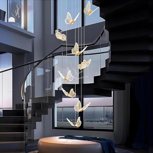 LYSDjia Kronleuchter LED für Eingangsbereich Wohnzimmer Hohe Decke Hängeleuchte Acryl Schmetterling Große Pendelleuchten Beleuchtungskörper Moderne Esszimmer Flur Treppenbeleuchtung Dimmbare Deckenleu von LYSDjia