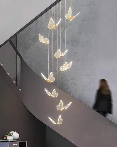 LYSDjia Kronleuchter LED für Eingangsbereich Wohnzimmer Hohe Decke Hängeleuchte Acryl Schmetterling Große Pendelleuchten Beleuchtungskörper Moderne Esszimmer Flur Treppenbeleuchtung Dimmbare Deckenleu von LYSDjia