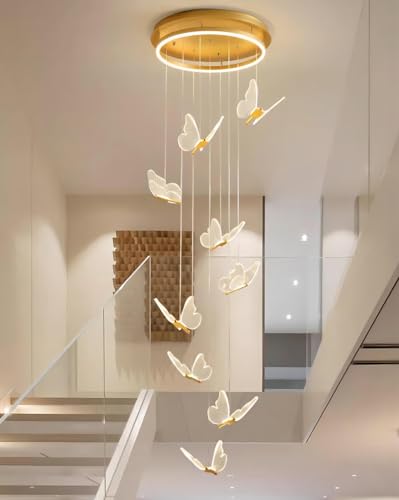 LYSDjia Kronleuchter LED für Eingangsbereich Wohnzimmer Hohe Decke Hängeleuchte Acryl Schmetterling Große Pendelleuchten Beleuchtungskörper Moderne Esszimmer Flur Treppenbeleuchtung Dimmbare Deckenleu von LYSDjia