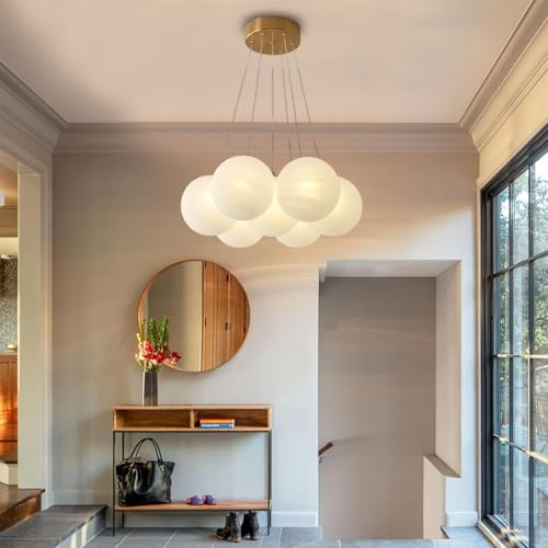 LYSDjia Kronleuchter Mid-Century Nordic Large Globe Glas Bubble Ball Deckenlampe Form Pendelleuchte Goldsockel 13 Lichter Moderne dekorative Hängelampe für Wohnzimmer Esszimmer Schlafzimmer Eingangsin von LYSDjia