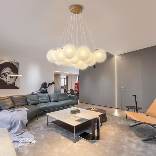 LYSDjia Kronleuchter Mid-Century Nordic Large Globe Glas Bubble Ball Deckenlampe Form Pendelleuchte Goldsockel 13 Lichter Moderne dekorative Hängelampe für Wohnzimmer Esszimmer Schlafzimmer Eingangsin von LYSDjia