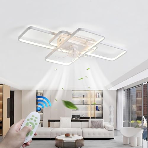 LYSDjia LED Deckenleuchte Mit Ventilator Fernbedienung Und APP Leise 80W geometrische Deckenventilator Mit Beleuchtung Dimmbare Deckenlampe Timer Lampe Mit Ventilator Für Schlafzimmer Wohnzimmer Esszi von LYSDjia