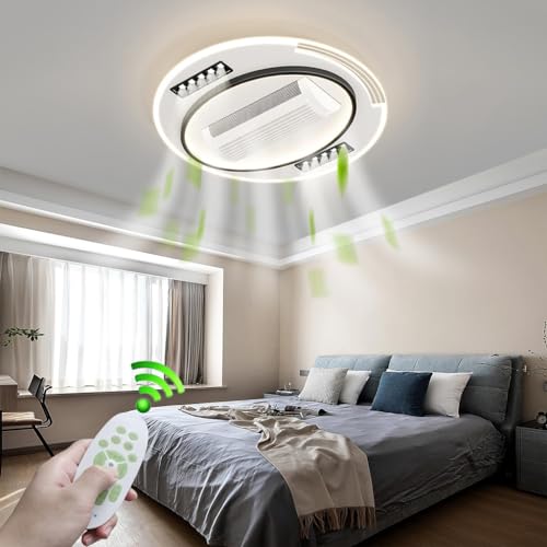 LYSDjia LED Deckenleuchte mit Ventilator Moderne 120° Drehung Deckenventilatoren mit Beleuchtung Fernbedienung 48W Dimmbar Timer Lampe mit Ventilator für Schlafzimmer Licht Ventilator Esszimmer Kronle von LYSDjia