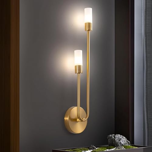 LYSDjia Moderne Wandleuchte Mit Glasschirm Wandleuchte Mittelalterliche Dekoration Korridor-Nachtlampe G9*2 Goldene Wandlampe Schlafzimmer Nachttisch Badezimmerbeleuchtung Wohnzimmer Hintergrund Schmi von LYSDjia