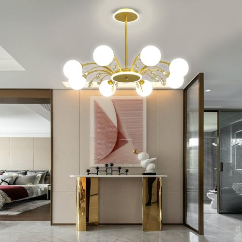 LYSDjia Sputnik Kronleuchter Gold moderne Deckenleuchte aus der Mitte des Jahrhunderts Kristalldekoration Pendelleuchte mit milchweißem Glasschirm für Wohnzimmer Küche Schlafzimmer Esszimmer und Bauer LYSDjia Sputnik Kronleuchter Gold moderne Deckenleuchte aus der Mitte des Jahrhunderts Kristalldekoration Pendelleuchte mit milchweißem Glasschirm für Wohnzimmer Küche Schlafzimmer Esszimmer und Bauer von LYSDjia
