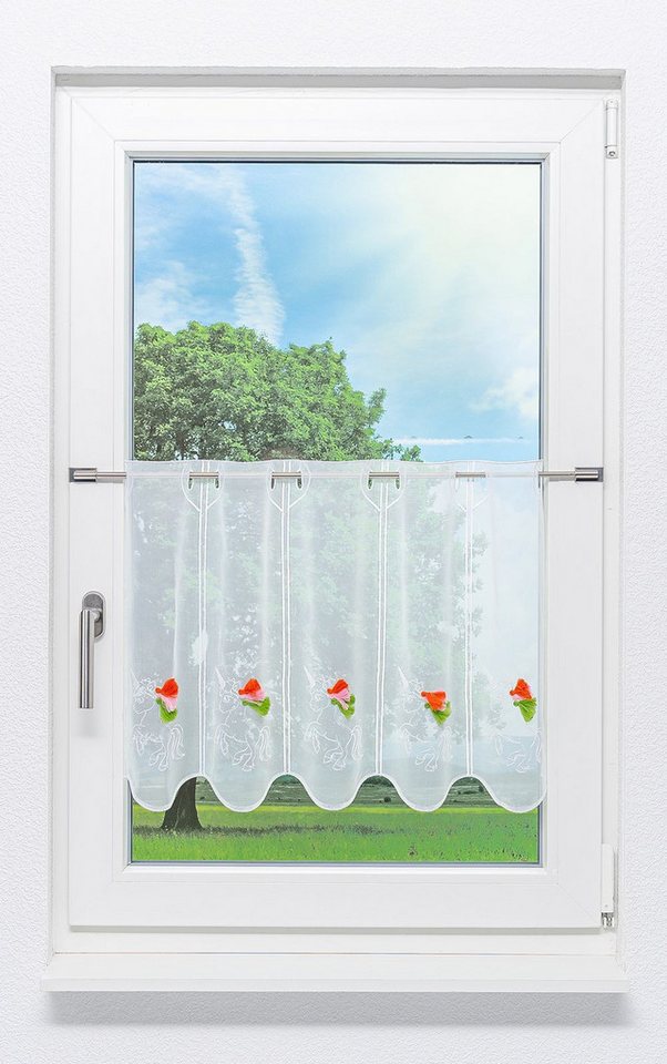 LYSEL® Scheibengardine Einhorn mit Fransen, (1 St), transparent, HxB 45x49.5cm von LYSEL®
