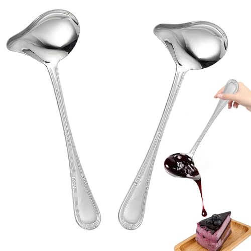 2 Stück Soßenlöffel mit Ausgießer,20.5 cm Saucenkelle mit Ausgießer,Suppenkelle Edelstahl,Soßenlöffel für Dressings Suppensoßen Bratensoßen Küche Kochwerkzeug von LYSHOOCE