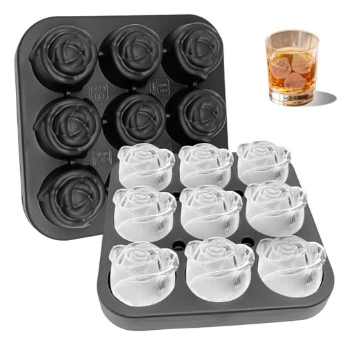 Eiswürfelform Silikon丨Rosen-Design,mit Deckel – BPA-frei丨 wiederverwendbar (Schwarz) von LYSHOOCE