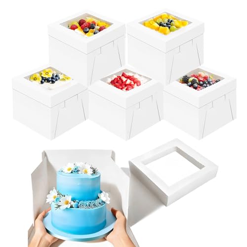 LYSHOOCE 3 Stück Torten Transport Box mit Sichtfenster丨20×20×20 cm Tortenkarton丨Tortenbox für Torten unter 20 cm Durchmesser (5 Stück Weiß) von LYSHOOCE