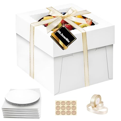 LYSHOOCE 5 Sets Torten Transportbox mit Sichtfenster 20 × 20 × 20 cm,inklusive 5 Cake Board,Band und Aufkleber für Torten bis 20 cm Durchmesser LYSHOOCE 5 Sets Torten Transportbox mit Sichtfenster 20 × 20 × 20 cm,inklusive 5 Cake Board,Band und Aufkleber für Torten bis 20 cm Durchmesser von LYSHOOCE