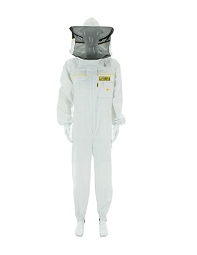 LYSON Imkeranzug mit Schleier, Handstulpen mit Daumenloch Imkeroverall belüftet Professionelle Imkerbekleidung mit abnehmbarem Hut PREMIUM (M, weiß) von LYSON