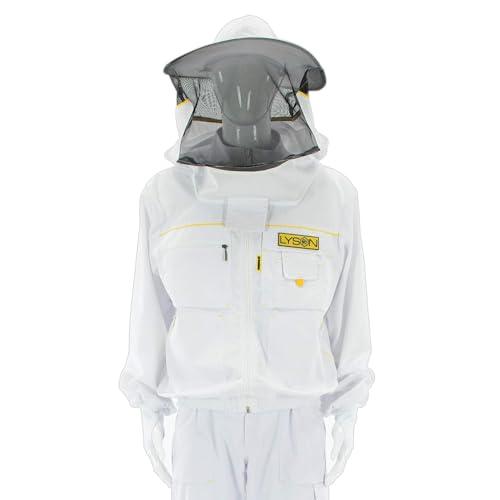LYSON Imkerjacke Imkerbluse mit abnehmbarem Hut/Imkerjacke mit Handstulpen mit Daumenloch Imkerbluse belüftet Professionelle Imkerbekleidung Imkerjacke mit Reißverschluss PREMIUM(XXXXL, Weiß) von LYSON