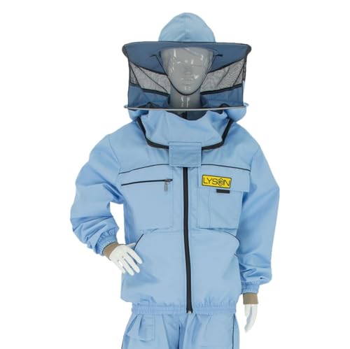 LYSON Imkerjacke mit Hut Imkerbluse Schutz vor Mücken und Insekten sportlicher Style – Imkerbekleidung Schutz vor Bienen Insekten Imkereibedarf Blau Größe XXXL von LYSON