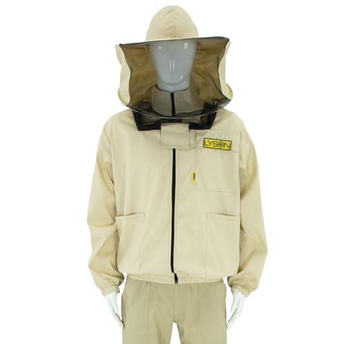 LYSON Imkerjacke mit abnehmbarem Hut, Imkerbluse mit Schleier, Schutzhemd für Imker Beekeeping Jacket Schutz gegen Bienen Insekten Imkerbekleidung Grösse S Imkereibedarf Imkerzubehör von LYSON