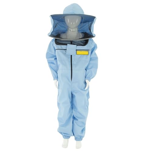 LYSON Kinderanzug mit abnehmbaren Hut Kinderoverall mit Schleier Kinderimkeranzug Schutzkleidung für Kinder, Imker Anzug Imkeranzug Schutz vor Bienen Blau Grösse 116 von LYSON