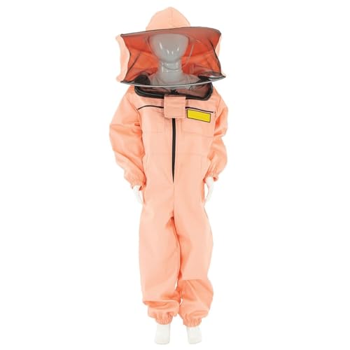 LYSON Kinderanzug mit abnehmbaren Hut Kinderoverall mit Schleier Kinderimkeranzug Schutzkleidung für Kinder, Imker Anzug Imkeranzug Schutz vor Bienen Lachsfarbe Grösse 158 von LYSON